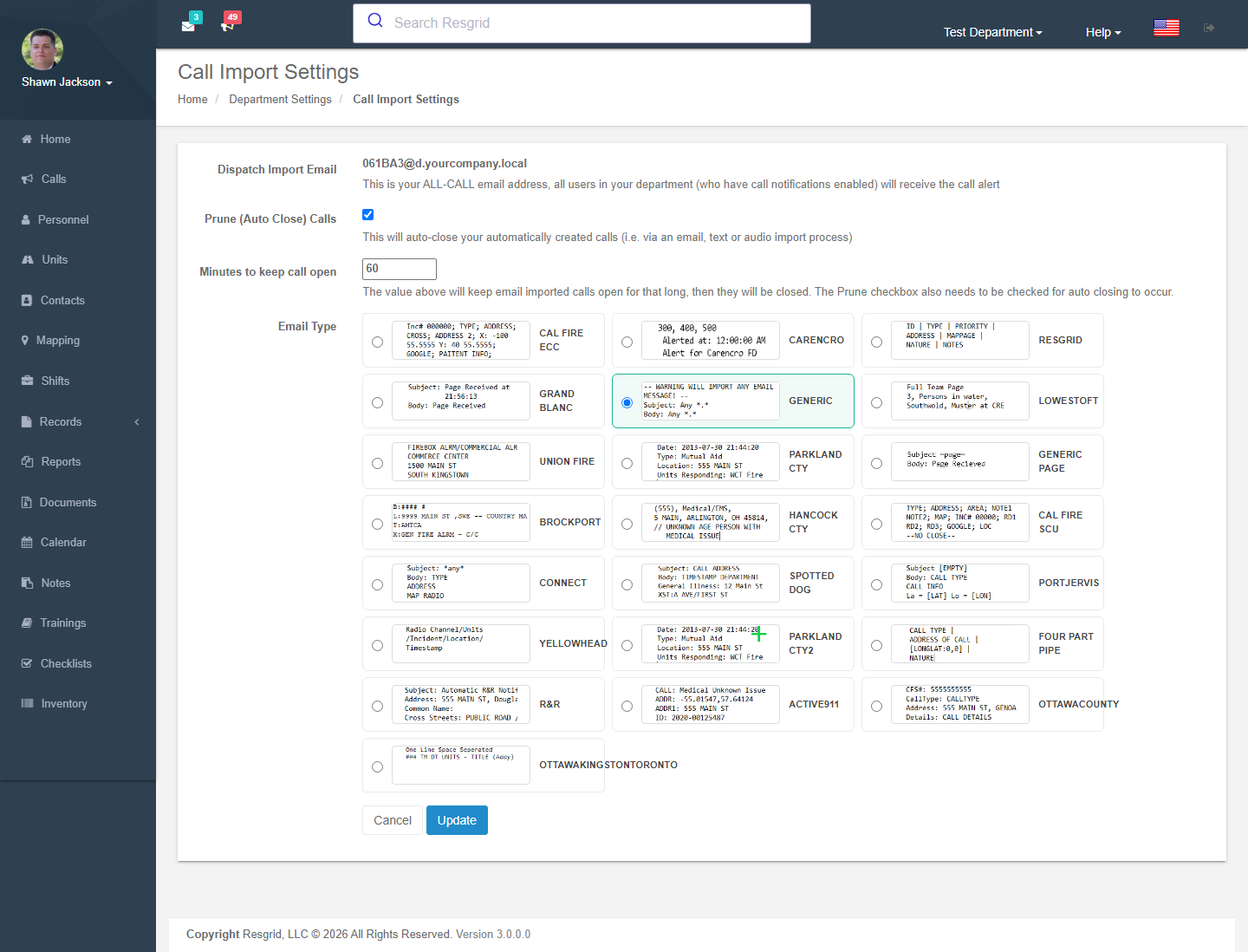 Call import settings