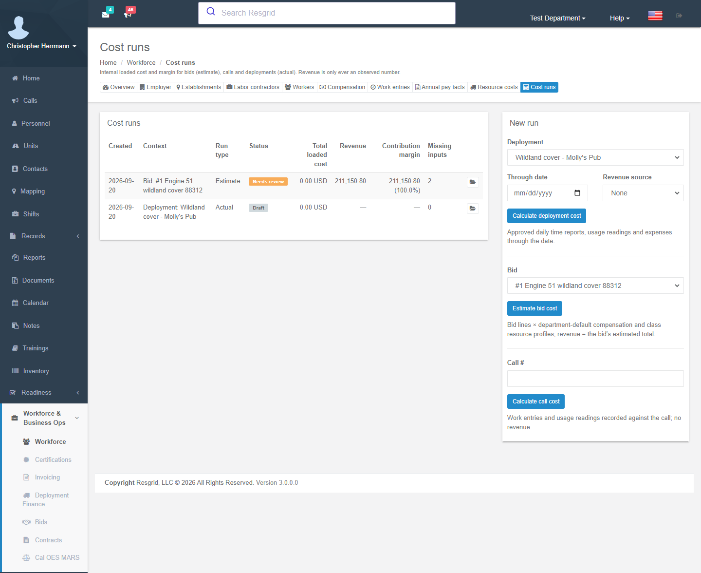 Cost runs