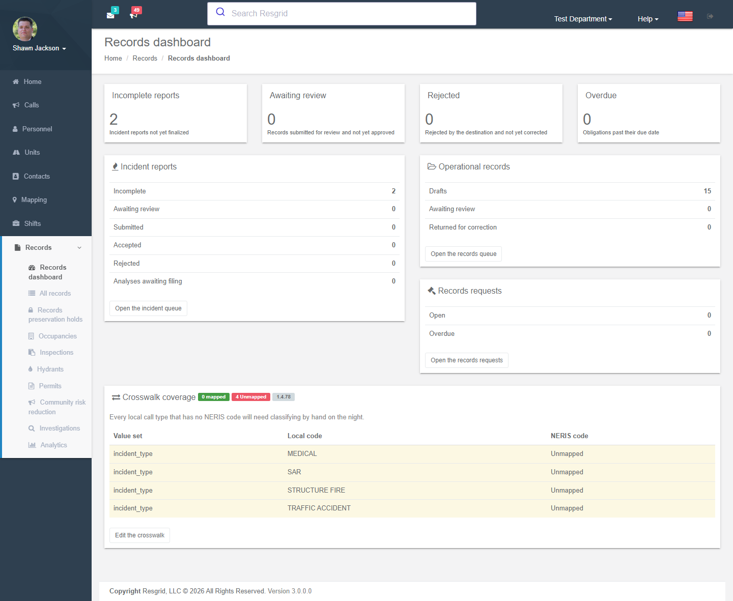 Records dashboard