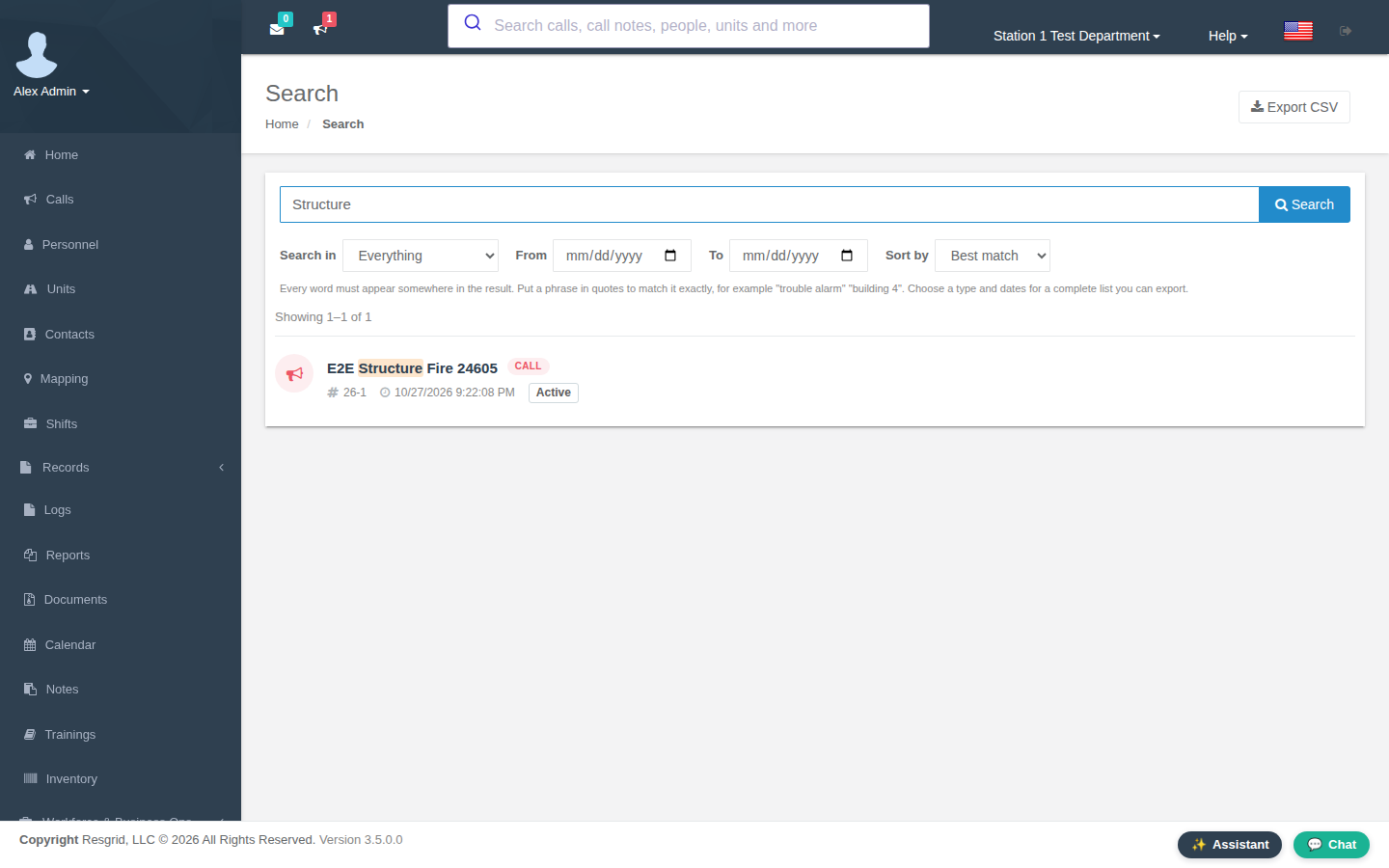 Unified search results and the Records menu after turning the features on