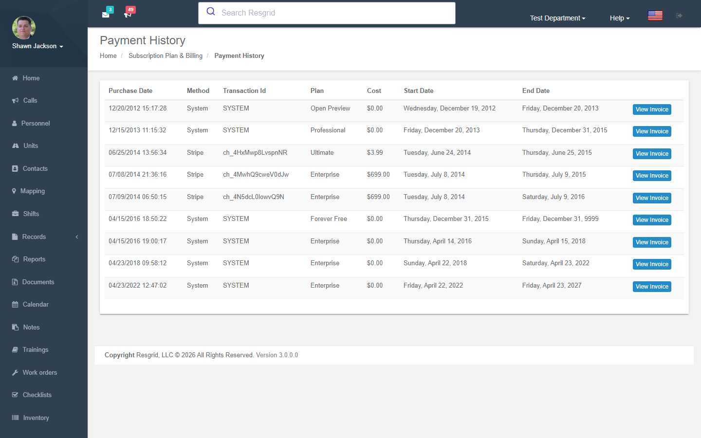 Payment history
