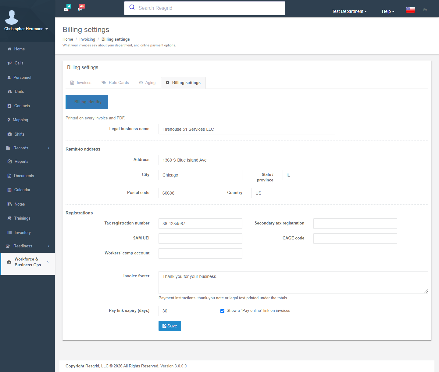 Billing settings