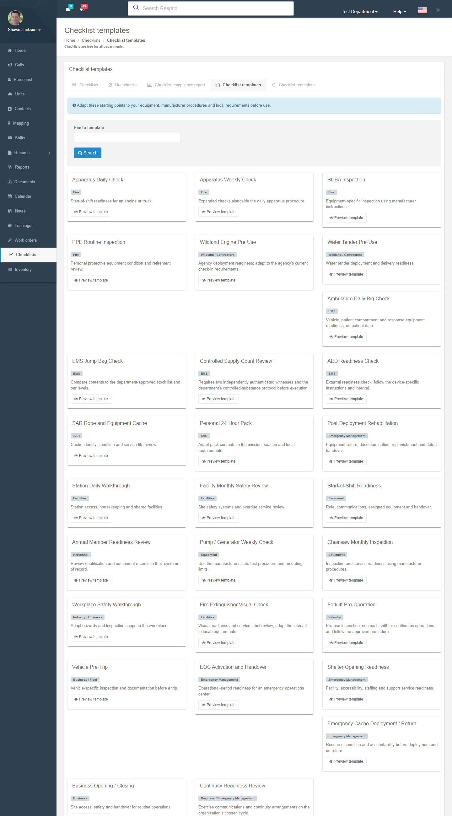 Checklist templates