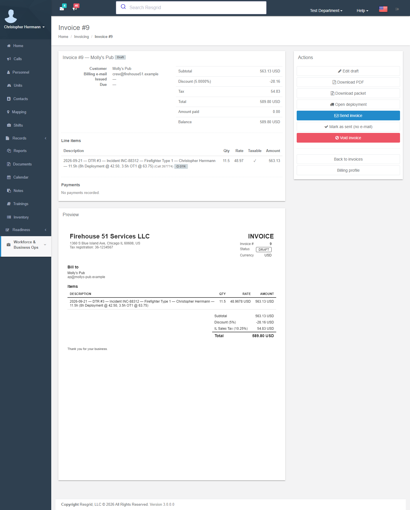 Deployment invoice