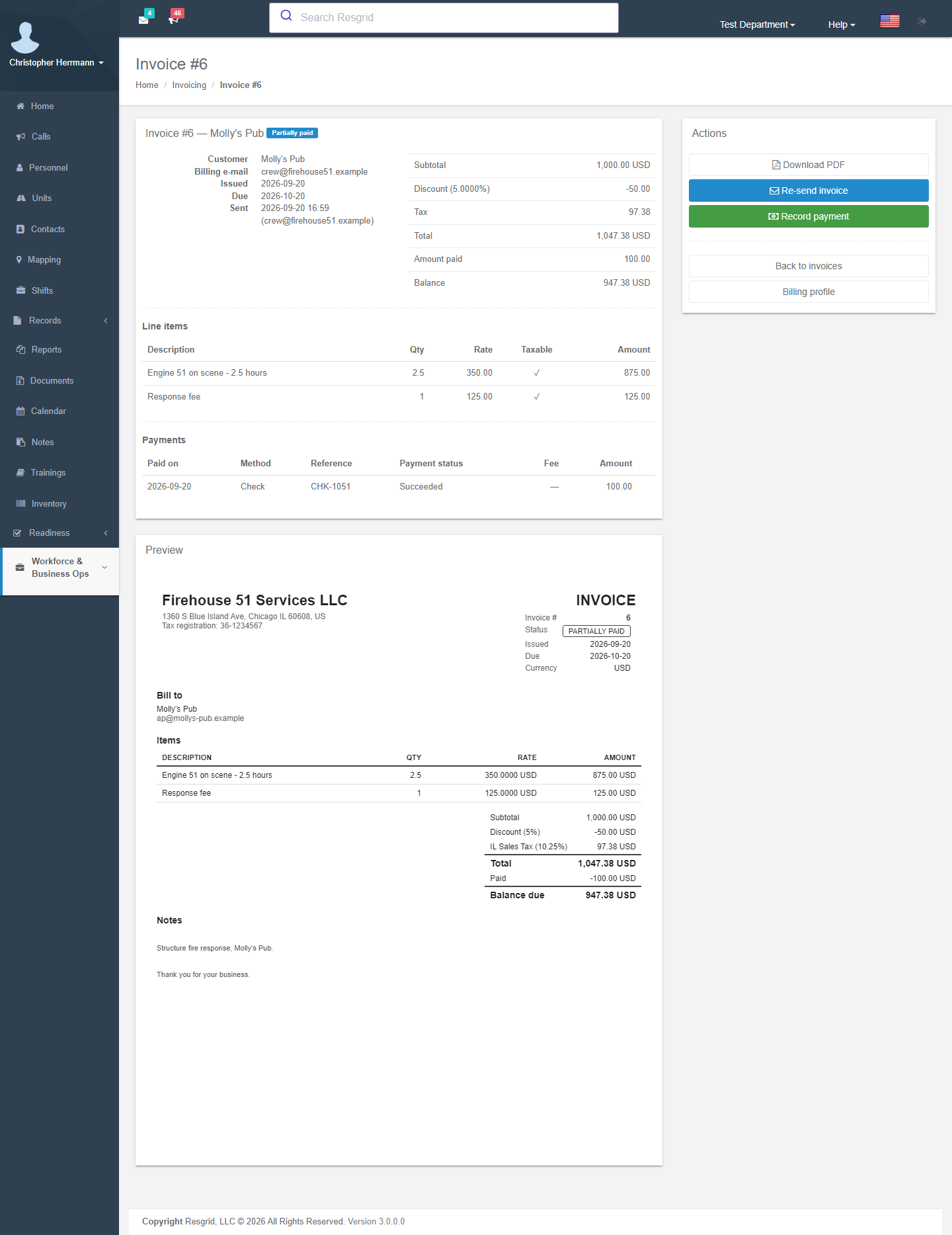 Partially paid invoice
